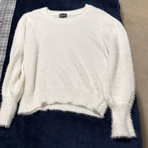 Women's White Eyelash Sweater